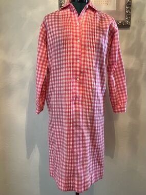 Vintage Donald Davies Pink and White Gingham Wool Shirt Dress, size 12